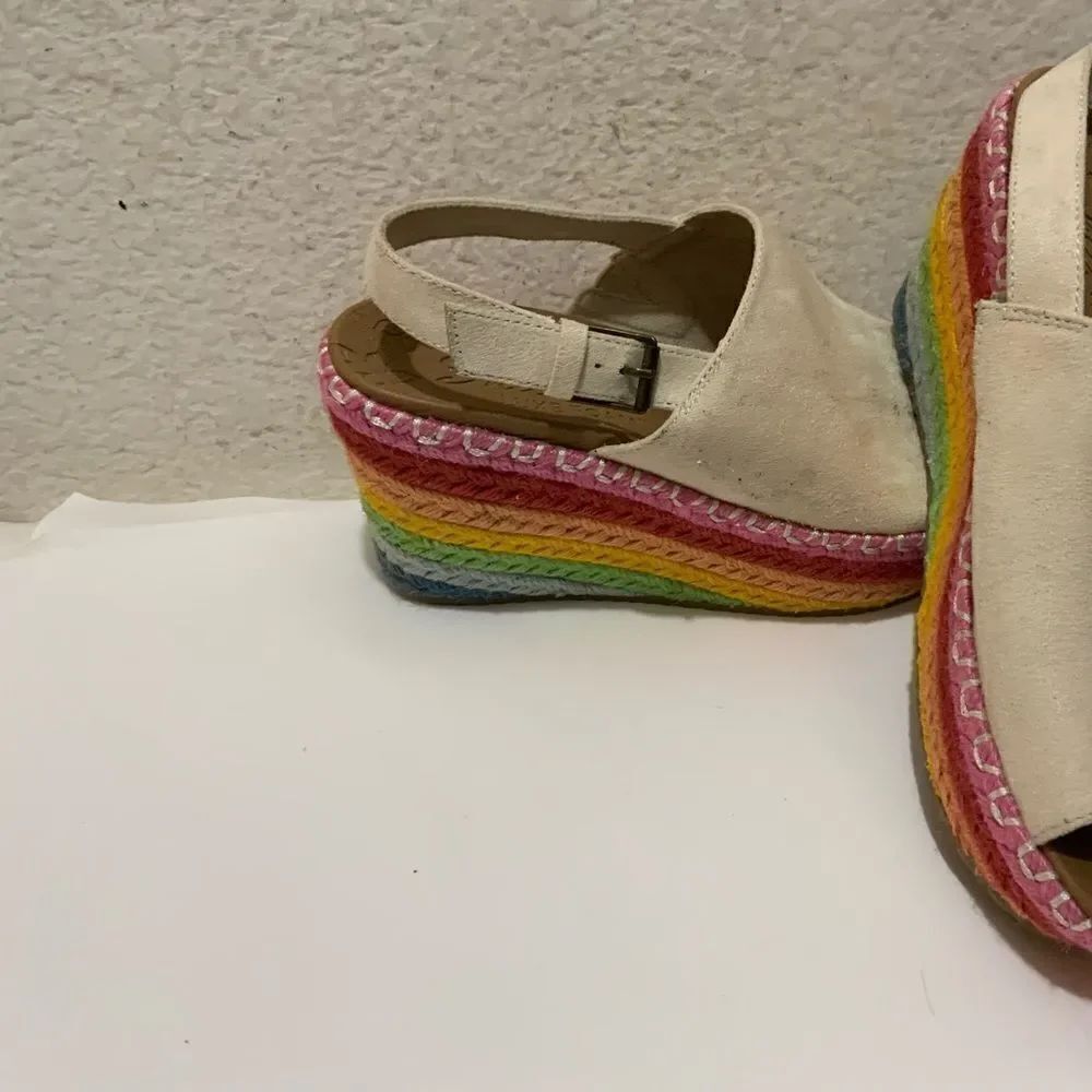 SKECHERS BRIT RAINBOW JUTE WEDGE ESPRADILLE SLING SHOES WOMENS 8 BEIGE RAINBOW
